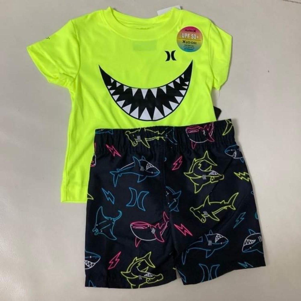 Hurley shark neon shorts top UPF 50+ active performance set 8002
